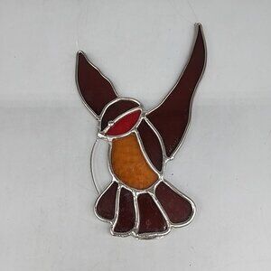 vintage stained glass hummingbird Sun Catcher 8" Brown Red Yellow